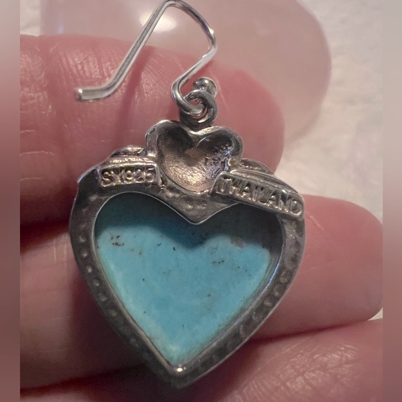 Sterling .925 SX Sally C Turquoise Heart Earrings - Picture 3 of 4
